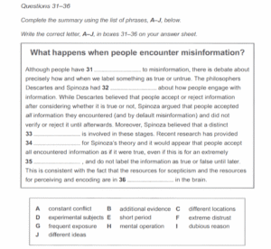 IELTS Reading Summary Completion example