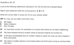 IELTS Reading Matching Features example