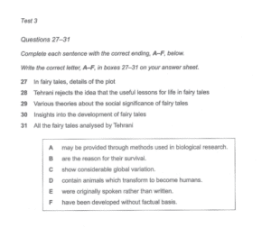 IELTS Reading Matching Sentence Endings example