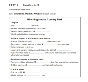 أسئلة تعبئة معلومات Note Completion