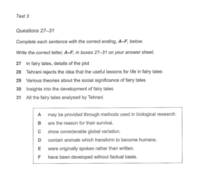 أسئلة مطابقة نهايات الجمل (Matching Sentence Endings)