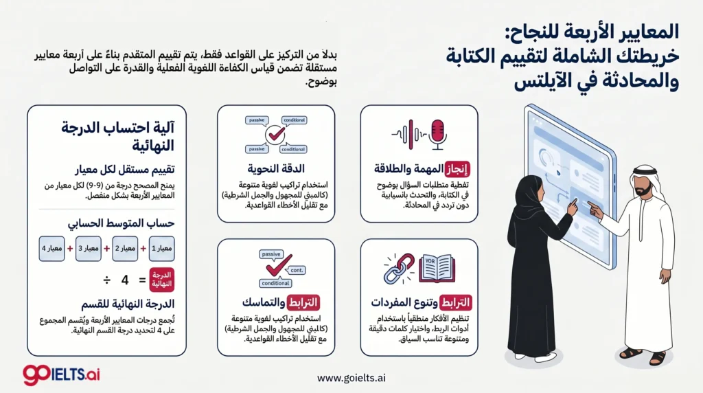 طريقة تقييم درجة الكتابة والمحادثة في الايلتس