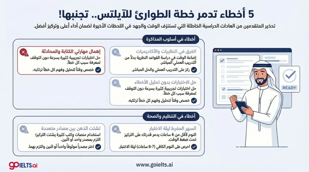 أخطاء تدمر خطة الطوارئ للايلتس