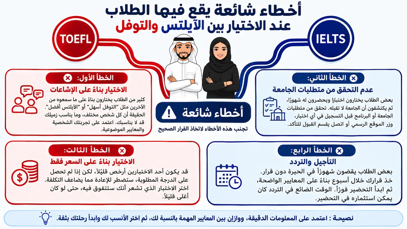 اخطاء شائعة عند الاختيار بين الايلتس والتوفل