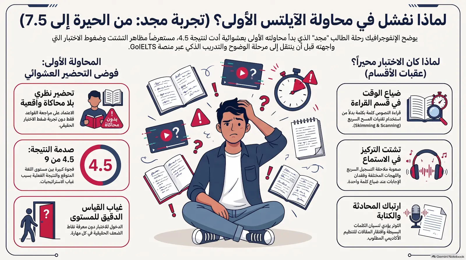 تجربتي الاولى مع اختبار الايلتس بدون خطة