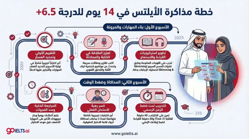 خطة مذاكرة الأيلتس في أسبوعين 14 يوم