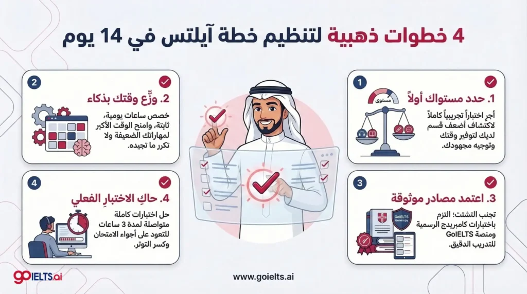 خطوات تنظيم خطة مذكرة الايلتس في اسبوعين 14 يوم