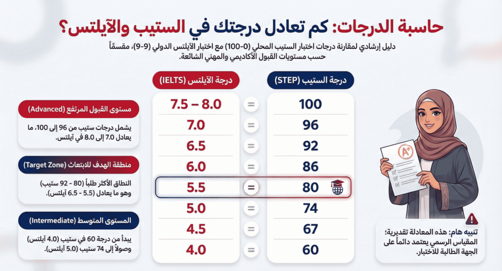 درجتك في الايلتس كم تعادل ستيب