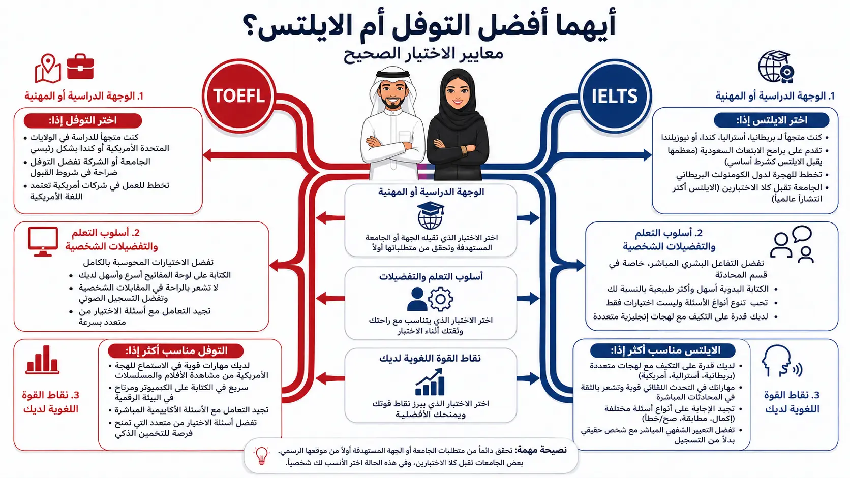 معاير الاختيار بين الايلتس والتوفل