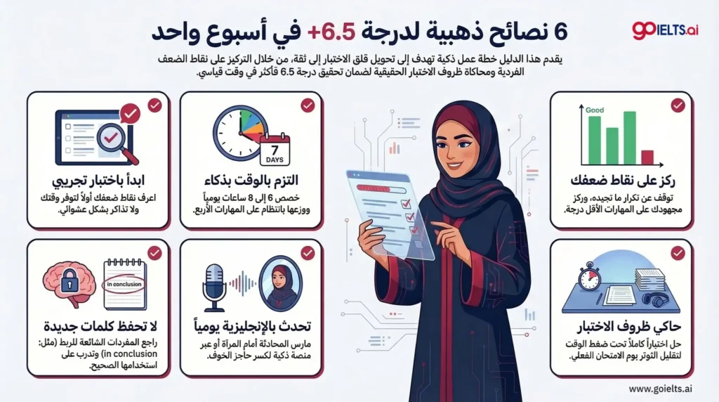 نصائح للوصول إلى درجة 6.5 أو أكثر في 7 أيام فقط