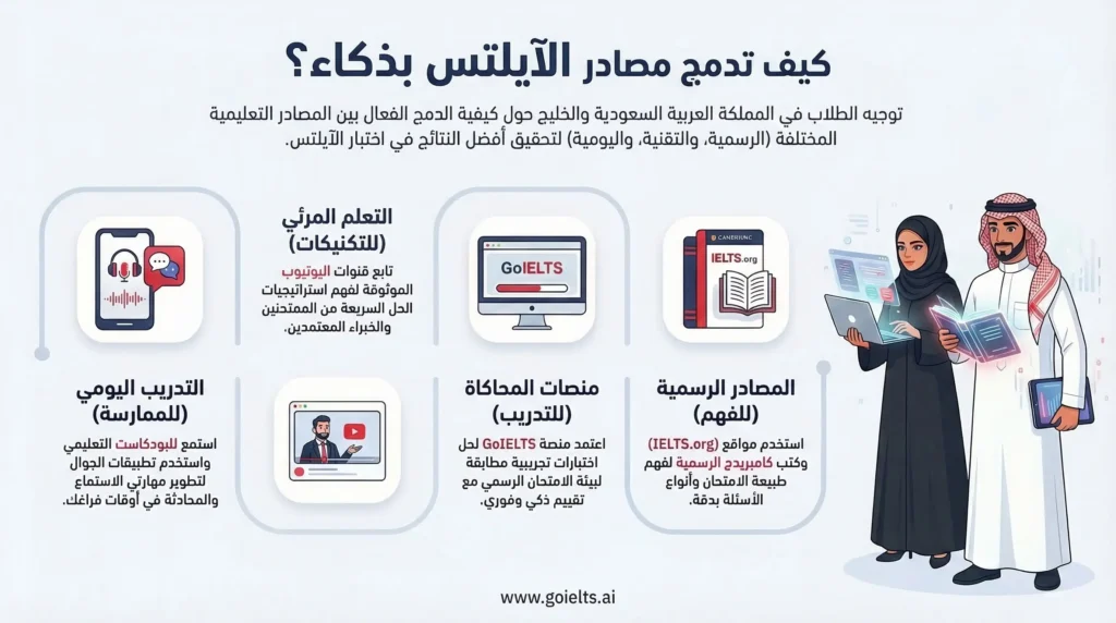 أهمية دمج مصادر ايلتس معًا للتحضير بفاعلية