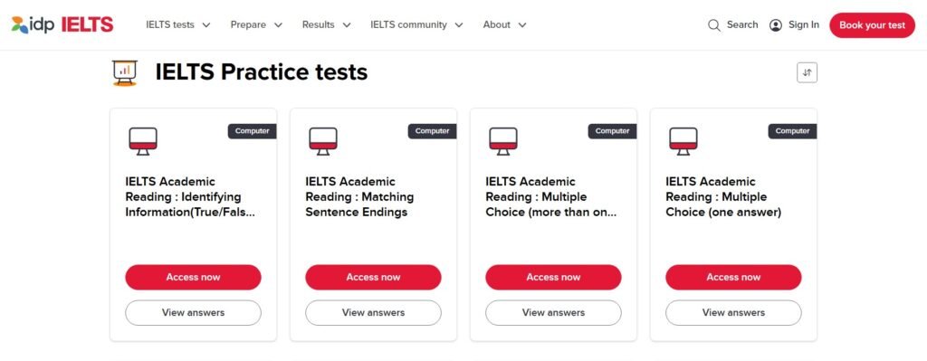 IELTS Practice tests IDP