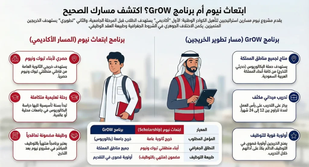 الفرق بين ابتعاث نيوم للطلاب وبرنامج GrOW