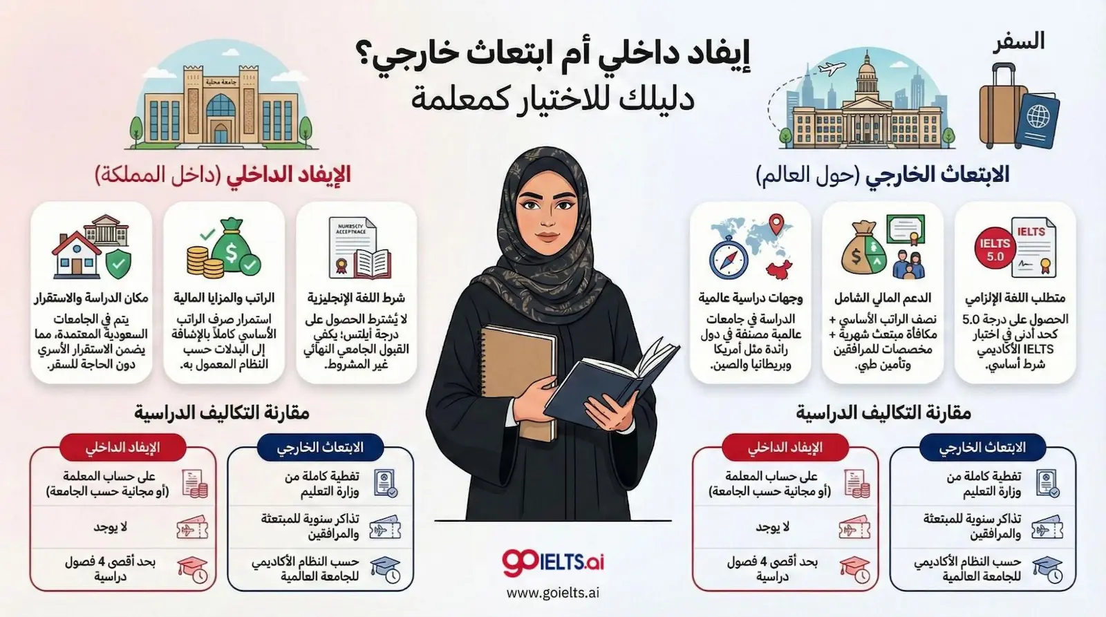 الفرق بين الابتعاث الخارجي والابتعاث الداخلي للمعلمات