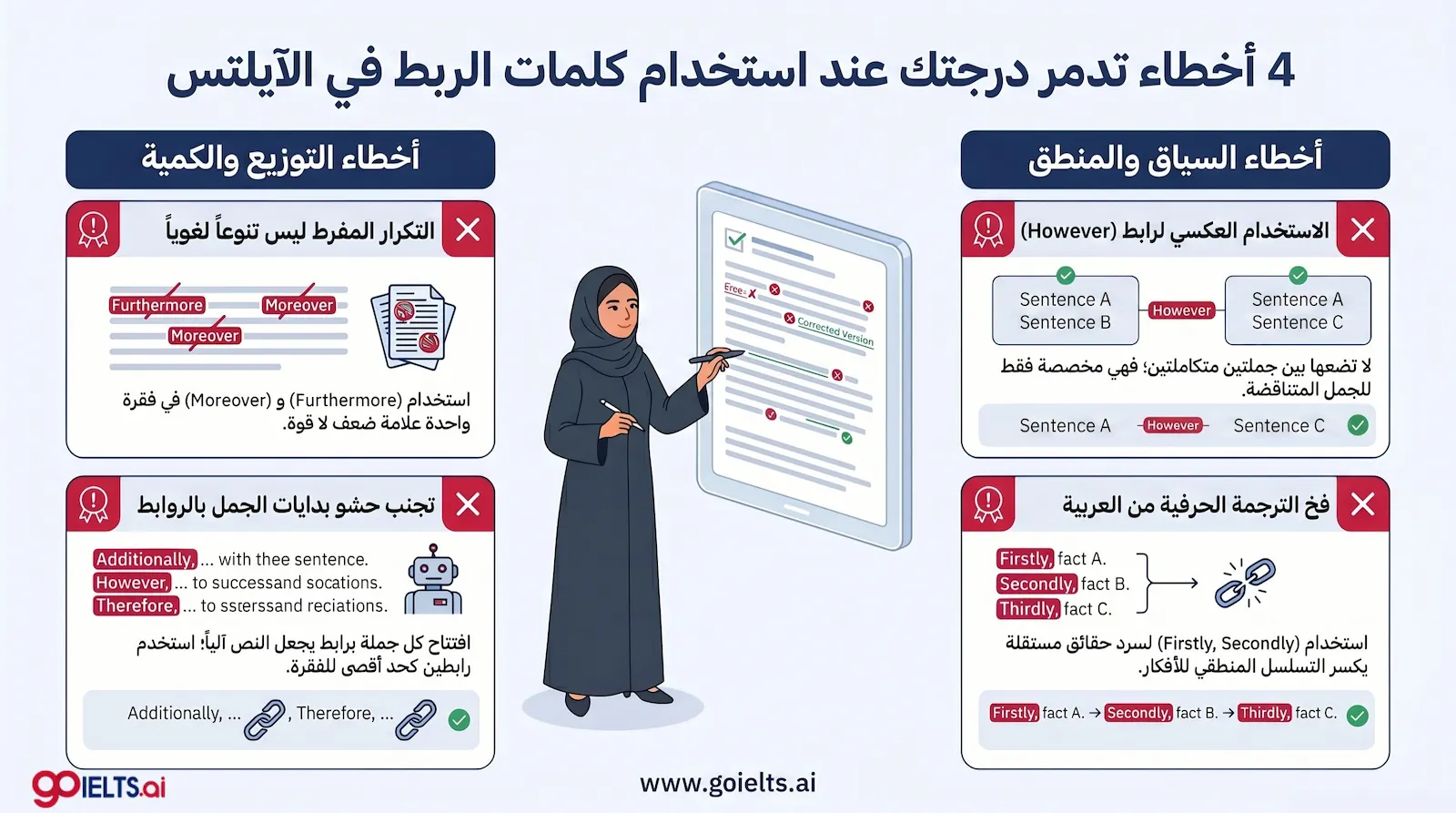 أخطاء استخدام كلمات الربط في الايلتس