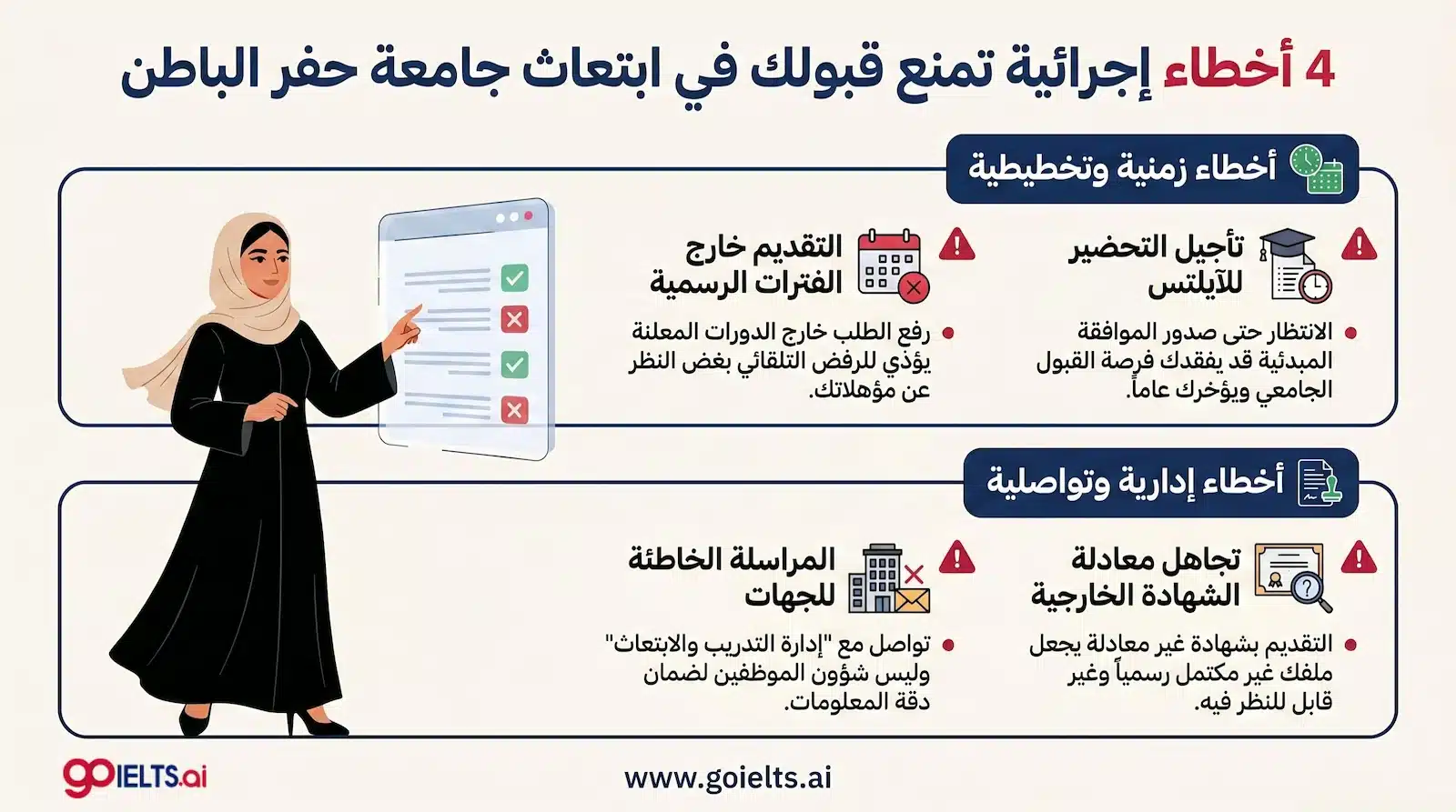 أخطاء تمنع قبول ابتعاث جامعة حفر الباطن