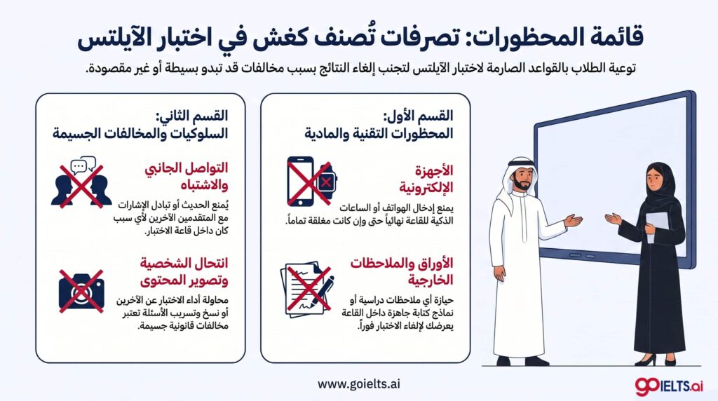 تصرفات تعتبر من أنواع الغش في امتحان الايلتس